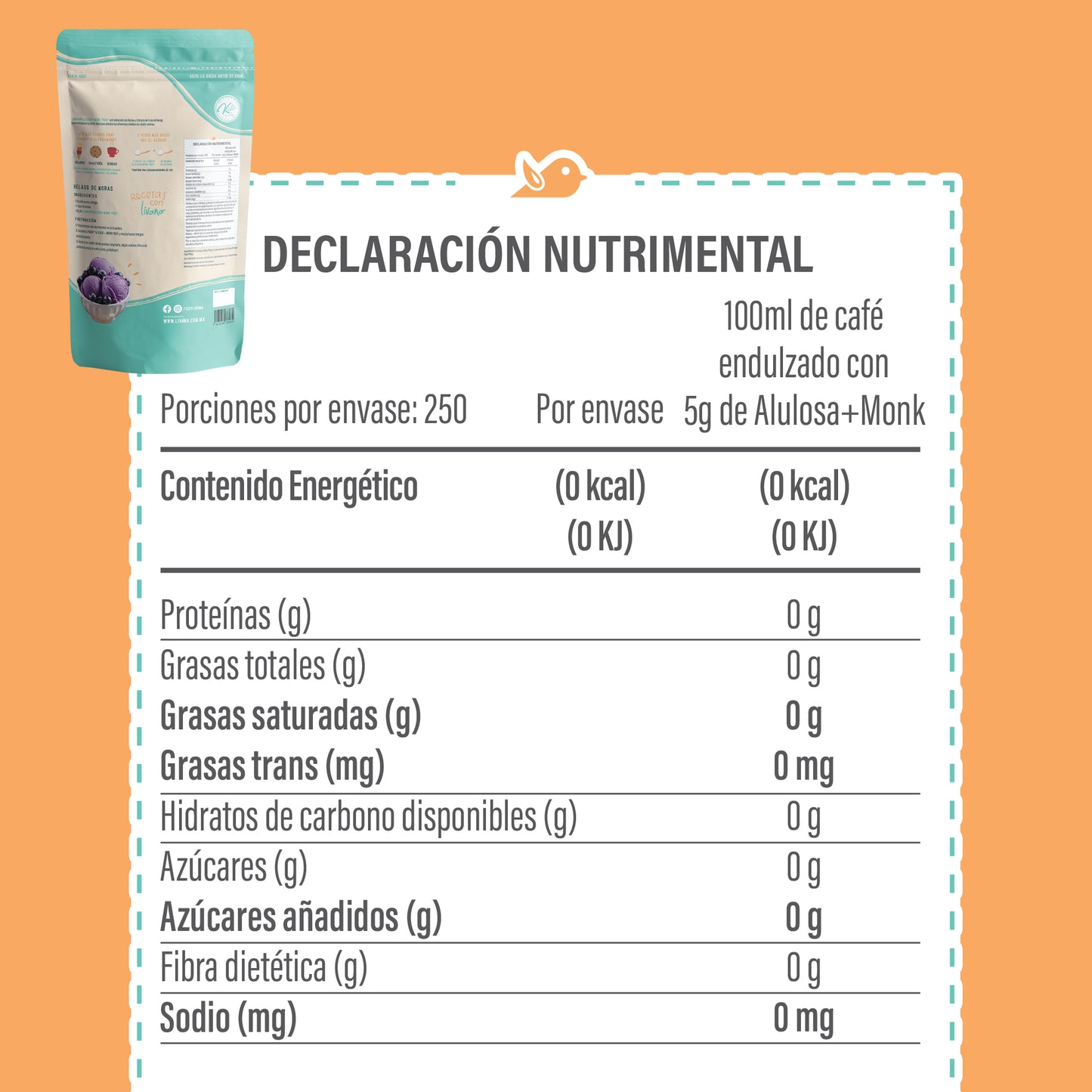 LIVANA® ALULOSA + MONK FRUIT, 250 GRAMOS