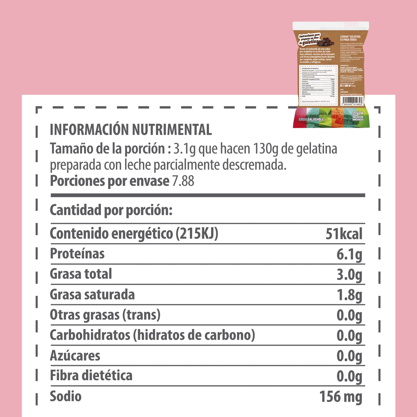 LIVANA® GELATINA DE CHOCOLATE, 10 PIEZAS