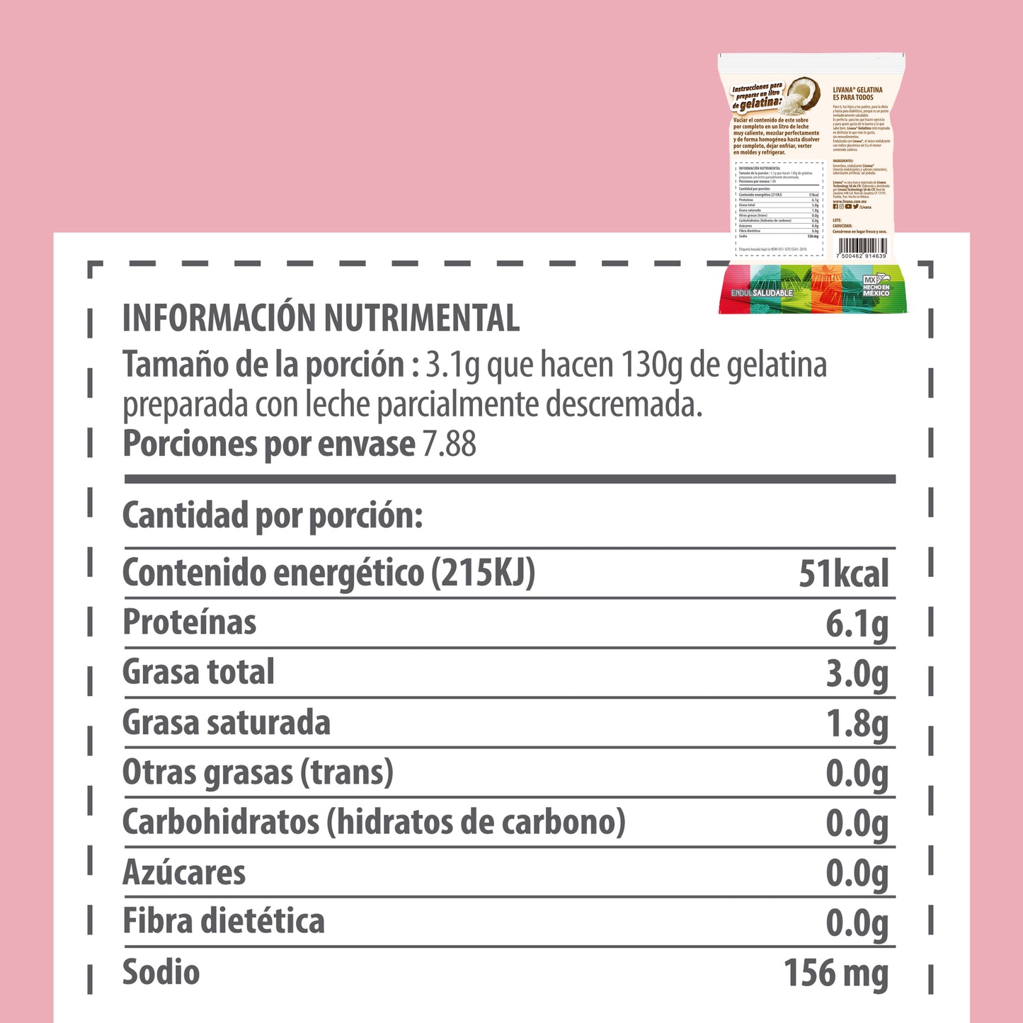LIVANA® GELATINA DE COCO, 10 PIEZAS