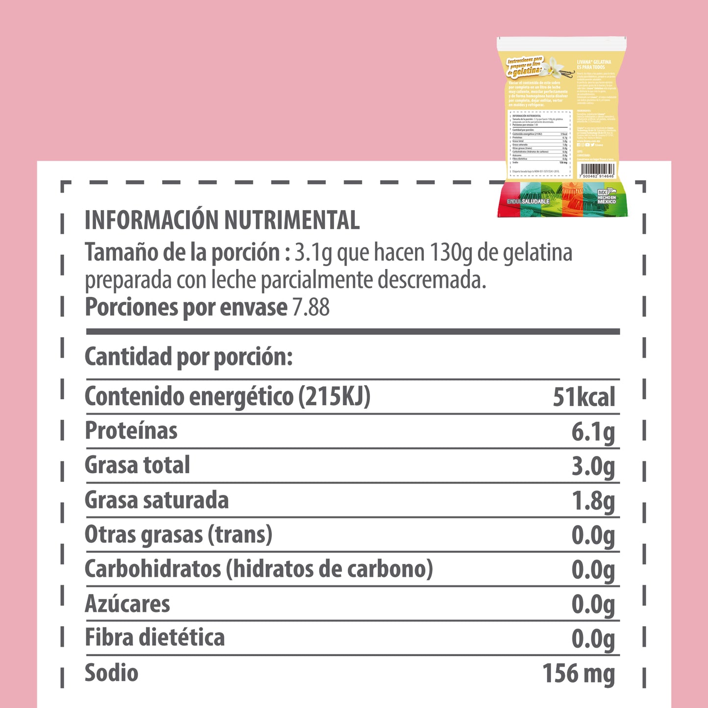 LIVANA® GELATINA DE VAINILLA, 10 PIEZAS