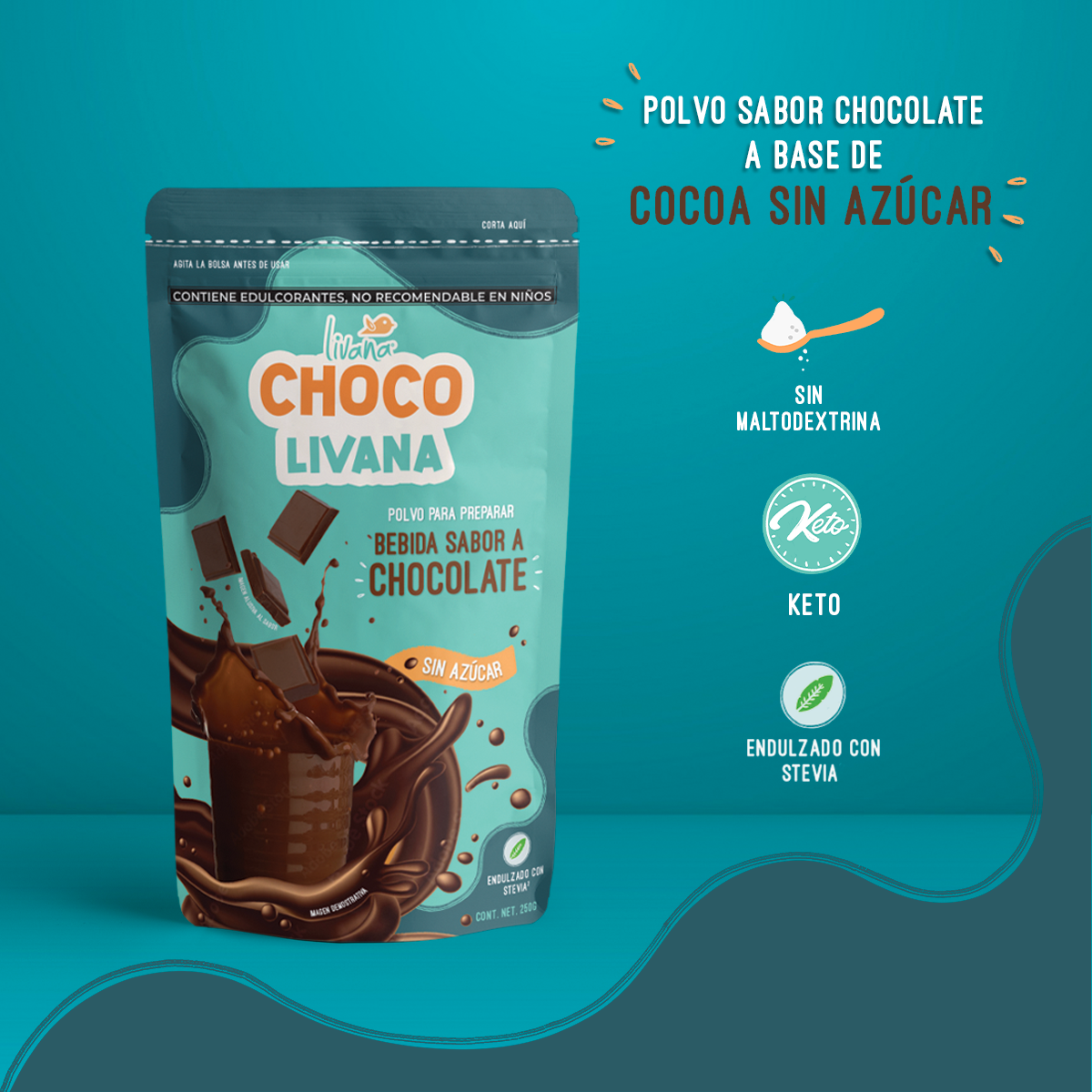3 PACK - CHOCOLIVANA® POLVO A BASE DE COCOA, SIN AZÚCAR, 500 GRAMOS