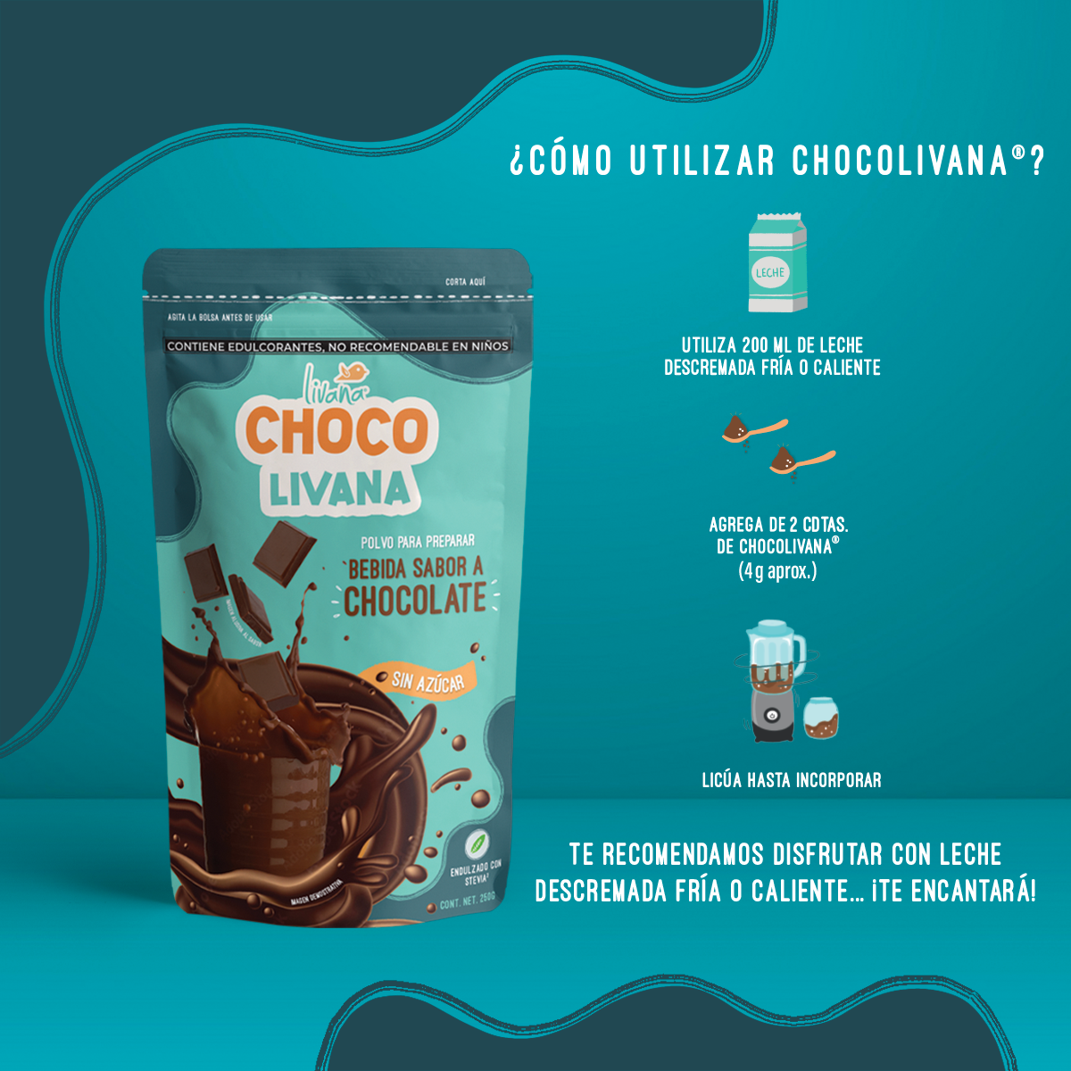 3 PACK - CHOCOLIVANA® POLVO A BASE DE COCOA, SIN AZÚCAR, 500 GRAMOS